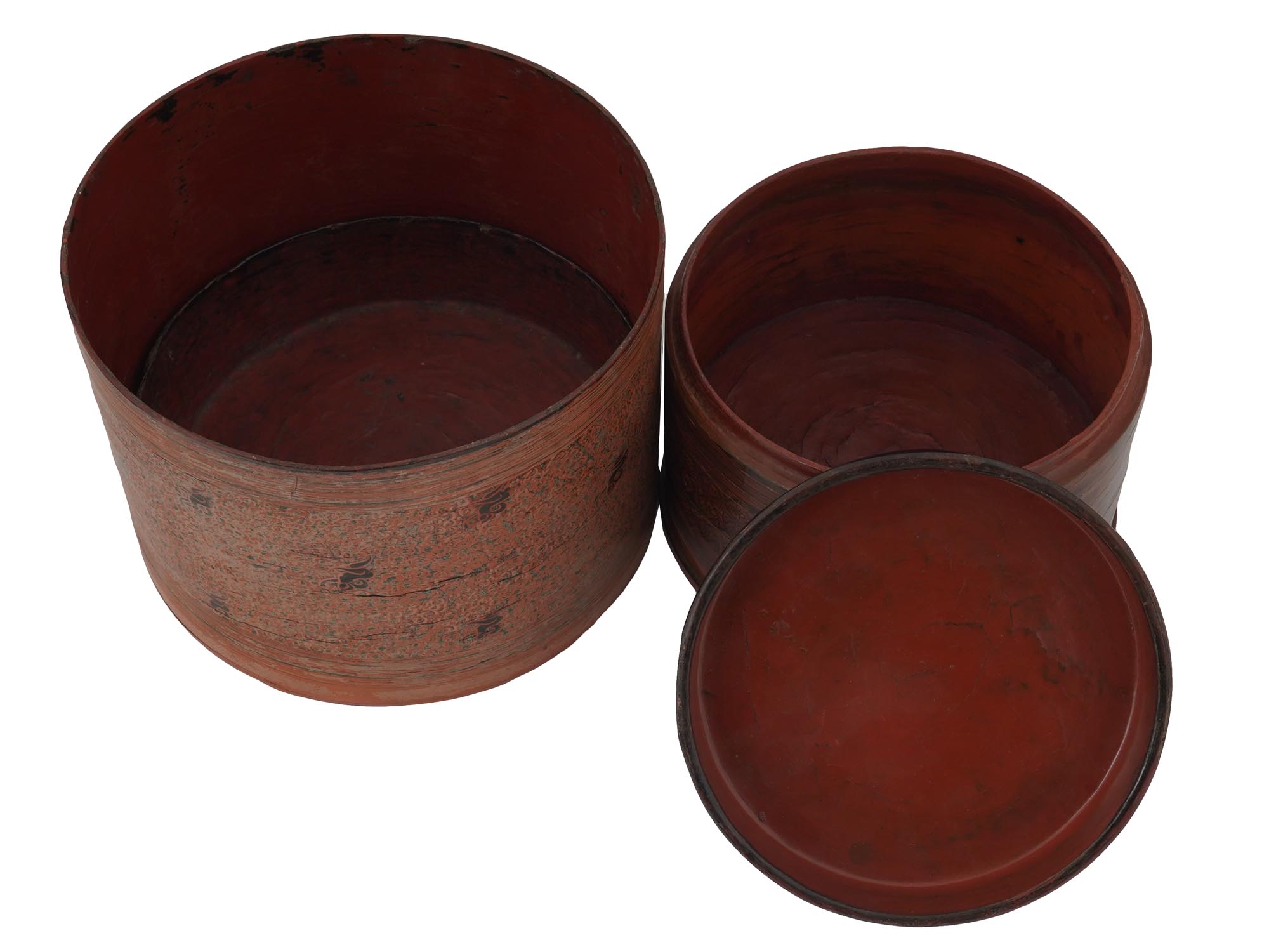 ANTIQUE CHINESE STACKABLE ROUND WOODEN BOXES PIC-5